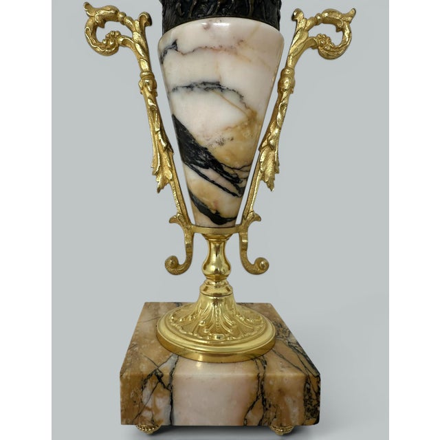 Mid 19th Century Pair French Regency Styl Giallo Sienna Marble Gilt Bronze Cassolettes Urns Vases For Sale - Image 5 of 10