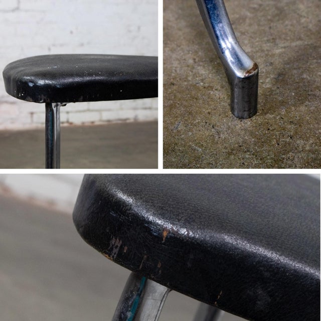 Early to Mid-20th Century Art Deco Streamline Moderne Low Stool Solid Chrome Legs & Black Vinyl Seat For Sale - Image 17 of 18