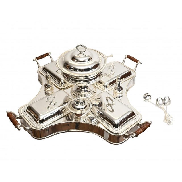 Art Deco Bain Marie Plated Lazy Susan Silver Plate Food Server For Sale - Image 3 of 12