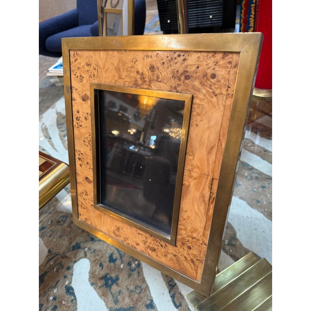 1980s Vintage Burl Wood and Brass Picture Frame, Italy, 1980s For Sale - Image 5 of 7