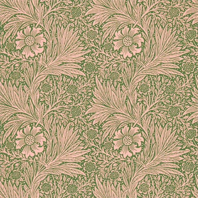 Morris & Co Marigold Wallpaper in Pink/Olive For Sale
