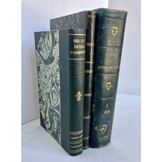 Antique French Green Leather Bound Books - Set of 3 For Sale In Dallas - Image 6 of 13
