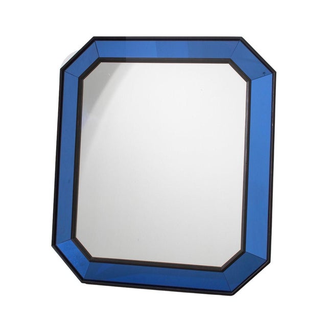 Mid-Century Italian Cushion Mirror in Blue Glass Frame For Sale - Image 3 of 3