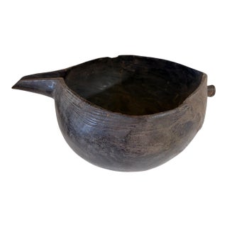 #751 Vintage Lg African Ceremonial Geometric Kuba Wooden Cup Congo 10.5" For Sale