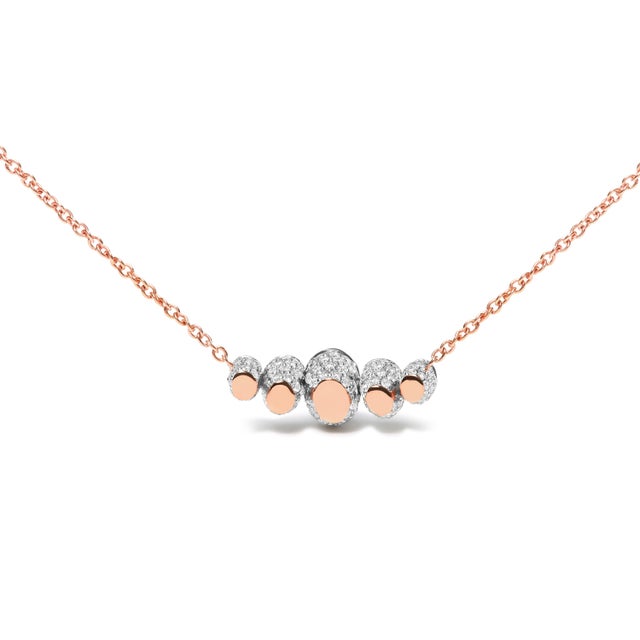 Contemporary 18K Rose Gold 3/4 Cttw Pave Diamonds and Graduated Red Ruby Gemstone Curved Bar Choker Necklace (G-H Color, SI1-SI2 Clarity)-Adjustable to 14" - 16.5" For Sale - Image 3 of 6