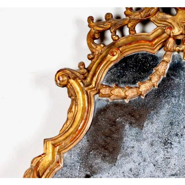 Rococo Italian Giltwood Cartouche Mirror, 18th Century For Sale - Image 3 of 10
