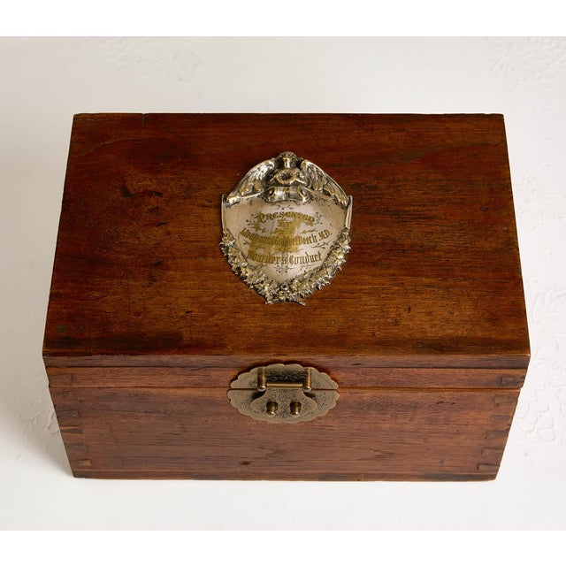 One of our favorite finds! Photos don't do it justice. From the UK, a huge c. 1910 oak box with an affixed large silver...