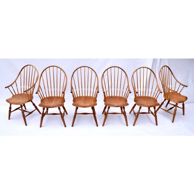 American Bespoke Set of Six Windsor Continuous Arm Chairs, Solid Cherry, 1990s For Sale - Image 3 of 13