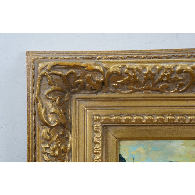 Impressionist Paris Cityscape Oil on Board Painting Notre Dame Baroque Frame 20" For Sale - Image 9 of 10