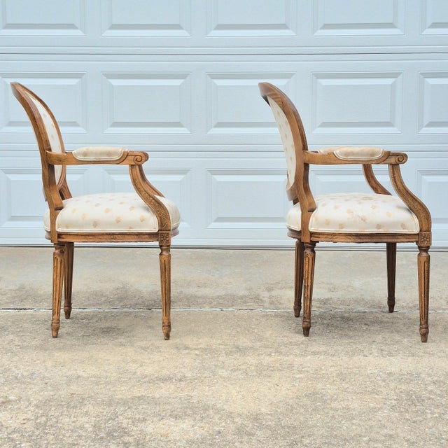 Brown 1990s Century Furniture Louis XVI Oak Open Arm Chairs Fauteuils for Reupholstery, a Pair For Sale - Image 8 of 12