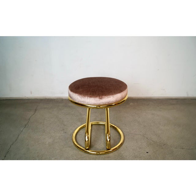 1980’s Art Deco Hollywood Regency Brass & Velvet Vanity Stool For Sale - Image 9 of 12