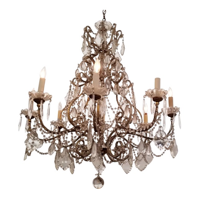 1940s Large Beaded Italian Chandelier For Sale