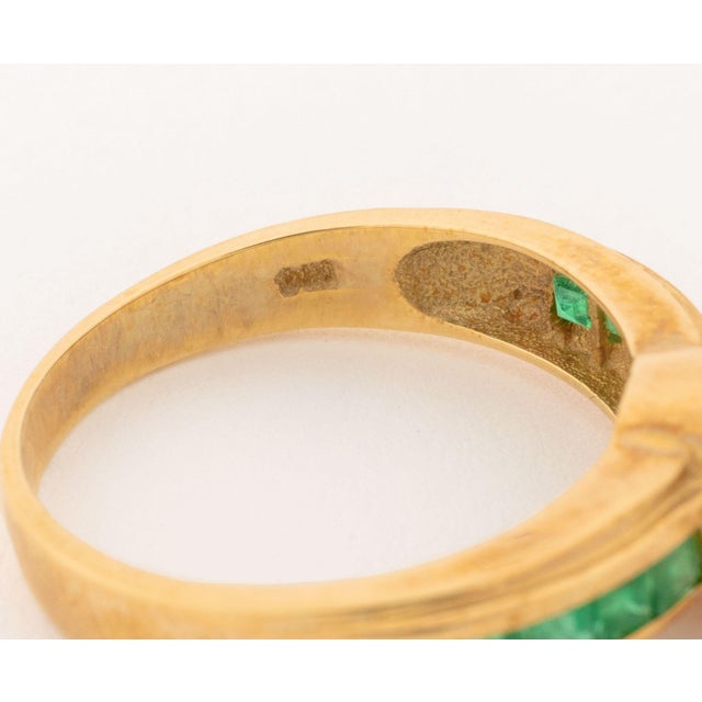 White Vintage 14k Yellow Gold and Cultured Pearl Emerald Ring For Sale - Image 8 of 8
