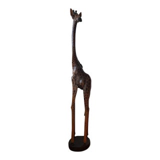 Late 20th Century Large Hand-Carved Wooden Giraffe Sculpture, 85” Tall For Sale