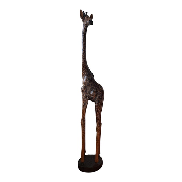 Late 20th Century Large Hand-Carved Wooden Giraffe Sculpture, 85” Tall For Sale