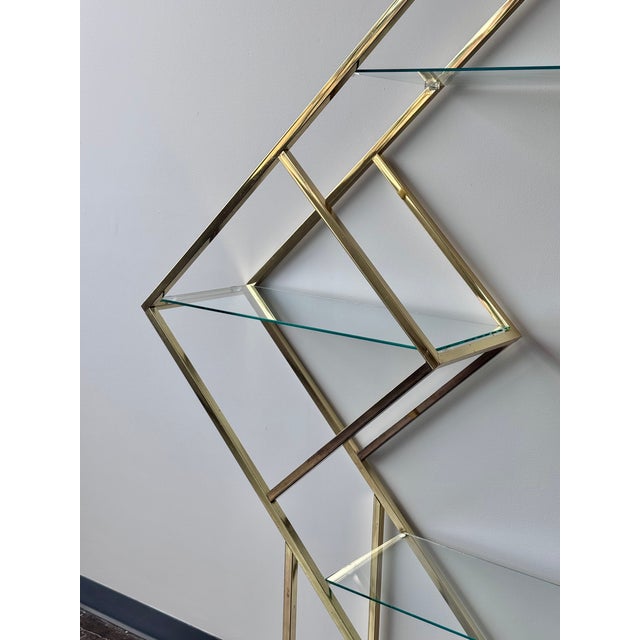 Vintage Milo Baughman Style Diamond Brass and Glass Etagere, Attributed For Sale In Milwaukee - Image 6 of 18