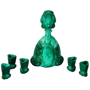 Art Deco Bohemian Malachite Glass Decanter Set
