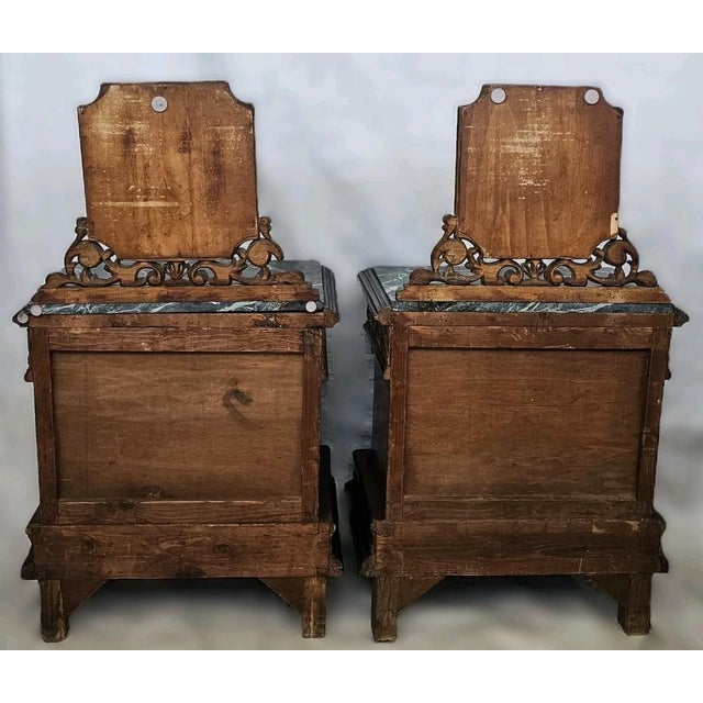 Pair of Italian Burl Walnut Nightstands With Green Marble Tops & Mirrors 1930s For Sale - Image 18 of 18