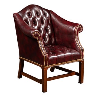 Vintage Burgundy Tufted Leather Chesterfield Club Chair For Sale