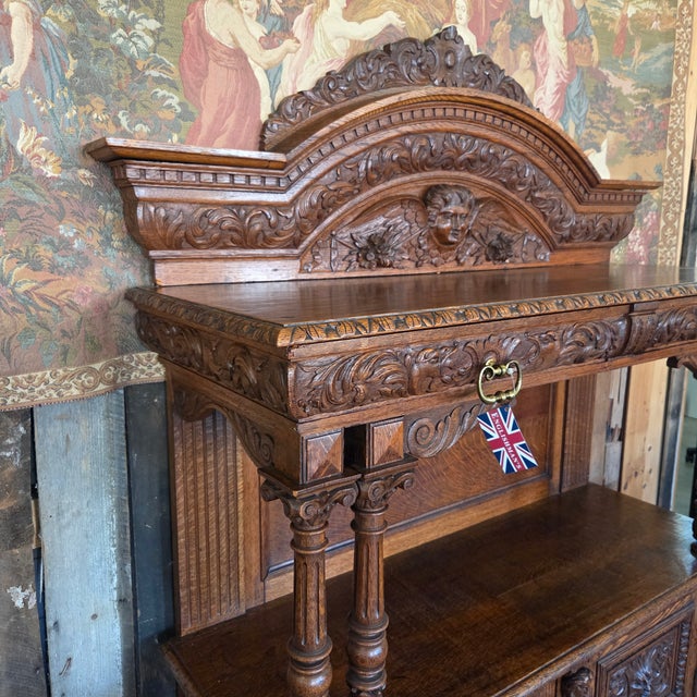 Late 19th Century Heavily Carved Oak Baroque Revival Sideboard Server With 2 Doors & 2 Drawers For Sale - Image 13 of 18
