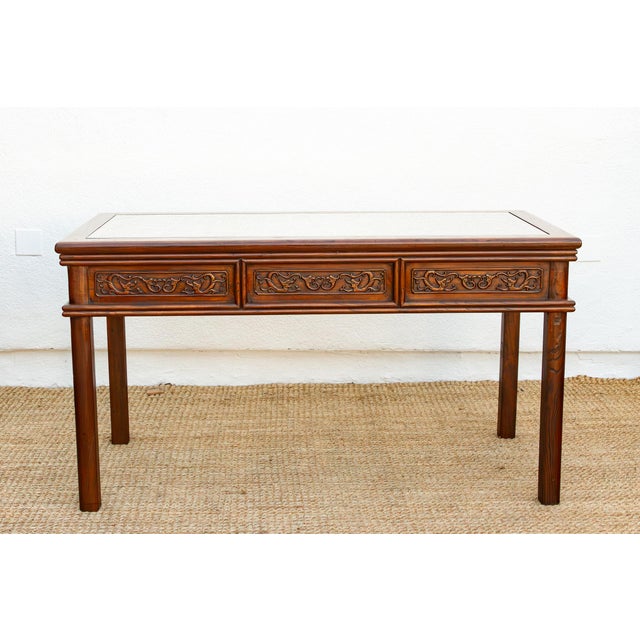Vintage Carved Chinese Glass Top Center Table For Sale - Image 11 of 18