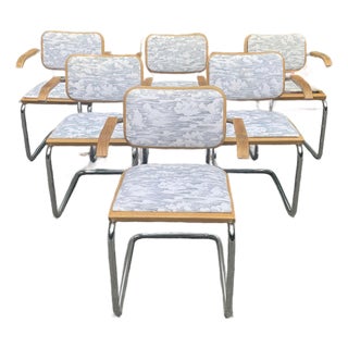 Set of 6 Vintage Cesca Style S64 Chrome & Upholstered Cantilever Dining Chairs For Sale