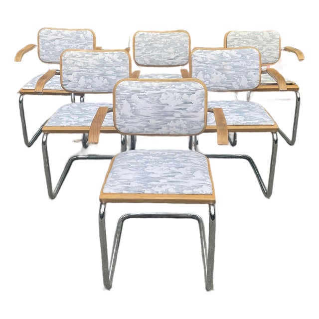 Set of 6 Vintage Cesca Style S64 Chrome & Upholstered Cantilever Dining Chairs For Sale