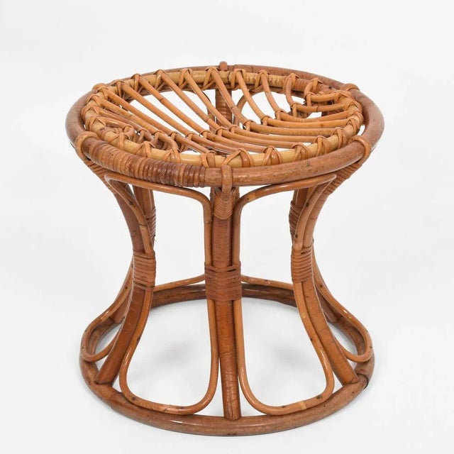 Mid-Century Italian Modern Rattan & Bamboo Round Stool, 1960s For Sale - Image 14 of 18
