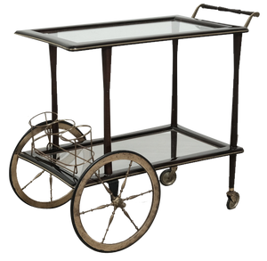 Vintage Wood and Brass Bar Trolley, Italy, 1960s