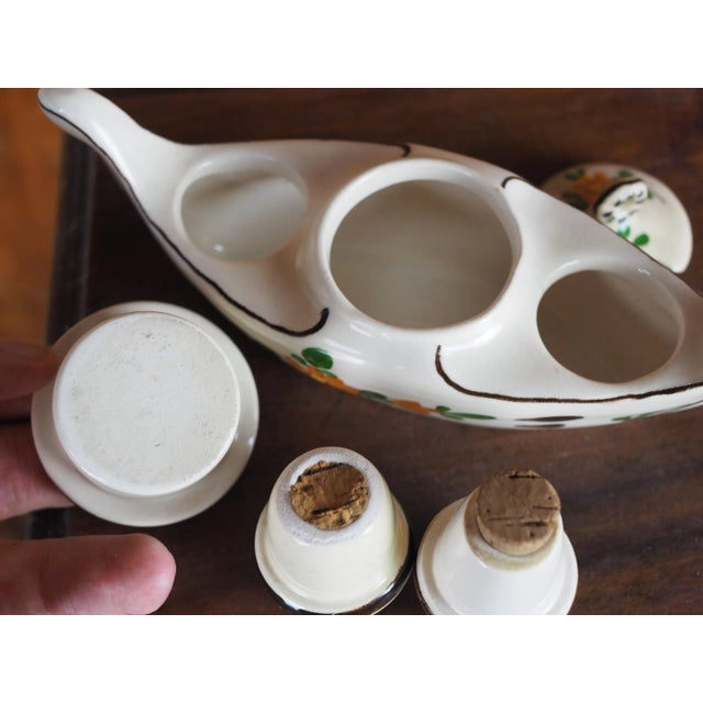 Mid 20th Ceramic Mustard Pot, Pepper Pot and Salt Cellar in the Shape of a Flowery Gondola For Sale - Image 10 of 12