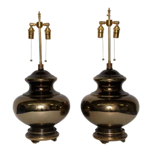 Vintage Pair of Golden Mercury Glass Table Lamps
