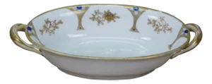 Antique Noritake Art Deco Blue & Gold Roses Oval Serving Dish Compote 8"