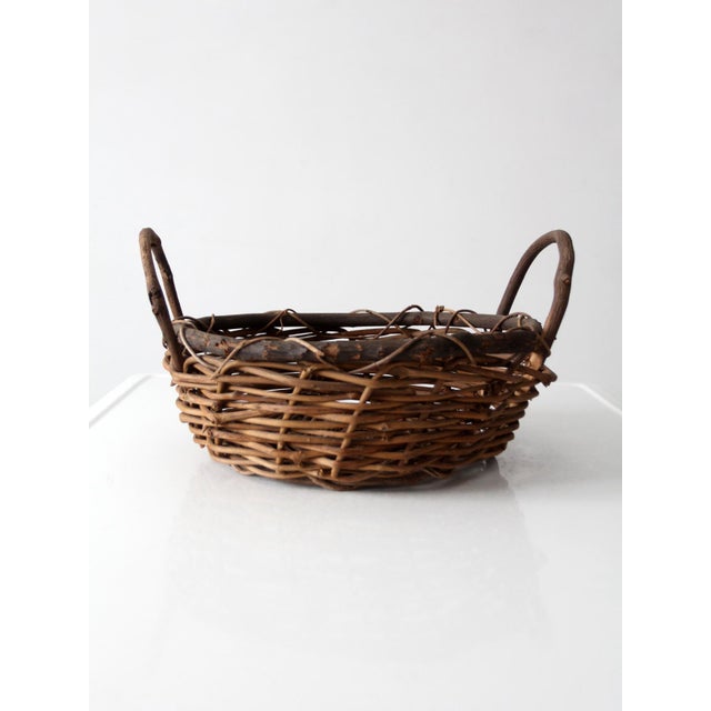 Wood Vintage Handwoven Vine Basket With Handles For Sale - Image 7 of 14