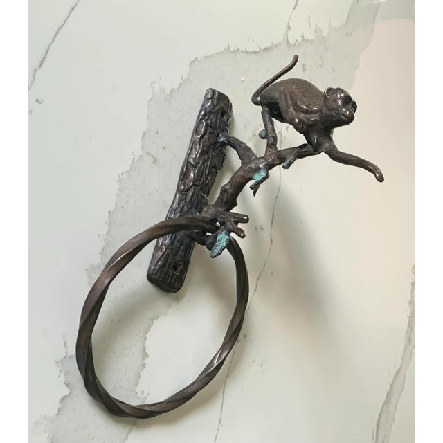 Brutalist Vintage Bronze Metal Towel Ring For Sale - Image 3 of 4