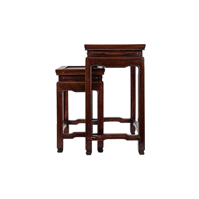 Mid-Century Modern Antique Chinese Rosewood Nesting Tables With Traditional Horse Hoof Feet For Sale - Image 3 of 14