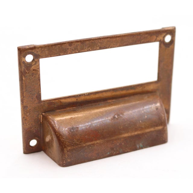 Traditional Pair of Vintage 3.125 In. Brass Bin Pulls With Label Slot For Sale - Image 3 of 6
