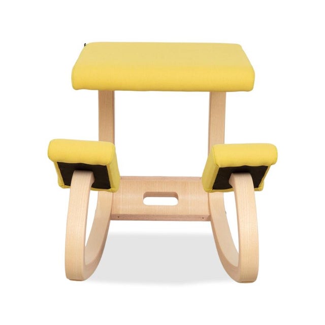Wood Variable Kneeling Chair in Ash and Yellow Fabric by Peter Opsvik for Varier For Sale - Image 7 of 11