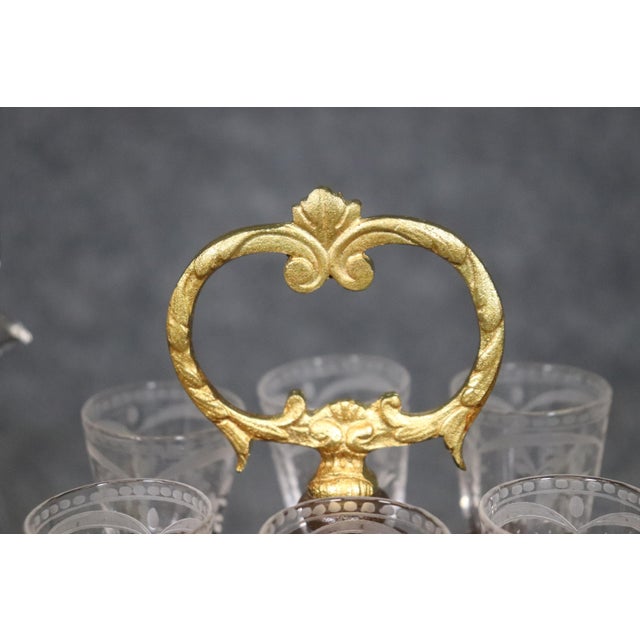 Rare Walnut Case French Etched Glass 18-piece decanter and Cordial Tantalus Set - 18 Pieces For Sale - Image 10 of 11