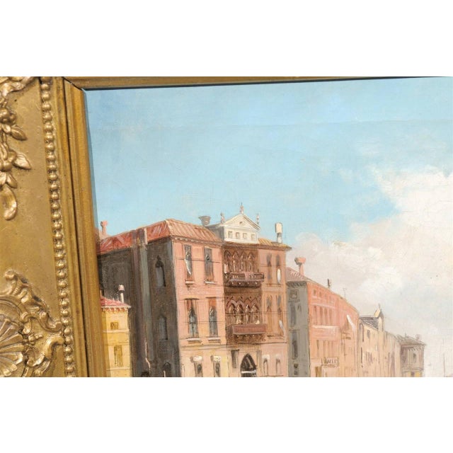 Early 19th Century Italian Oil on Canvas Painting of Venice, circa 1830 in Original Giltwood Frame For Sale - Image 5 of 9