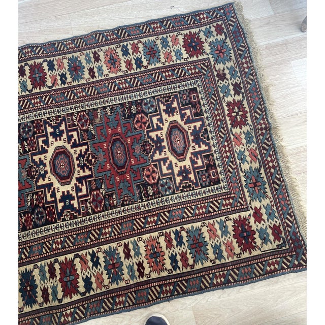 Antique Caucasian Lezgi Star Rug 4.1' X 6.1' (125cm X 186cm) 1880s For Sale In New York - Image 6 of 7