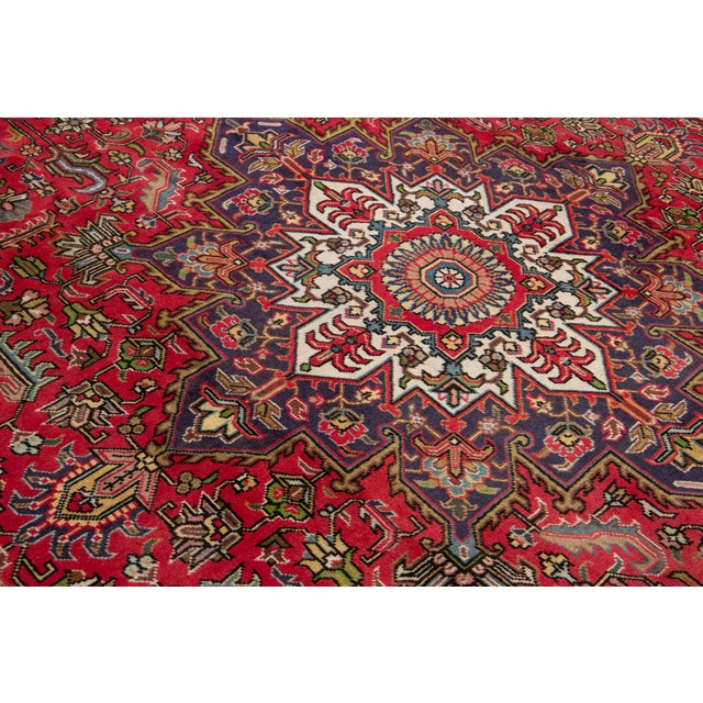 Red Vintage Heriz Handmade Wool Rug With Medallion Design For Sale - Image 4 of 8