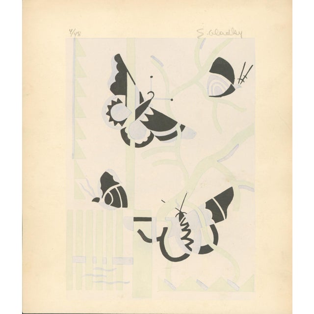 1970s S. Alandlay Signed Limited Edition Modernist Butterfly Print – 4/48 For Sale