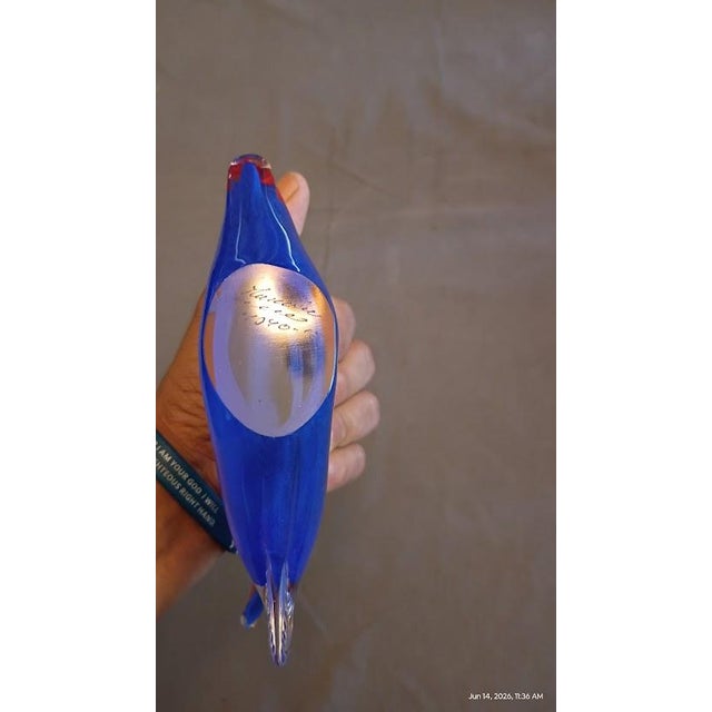 Vintage Murano Style Hand Blown Glass Coastal Angelfish Sculpture / Paper Weight – Blue Red Tropical Fish 6" For Sale - Image 4 of 12