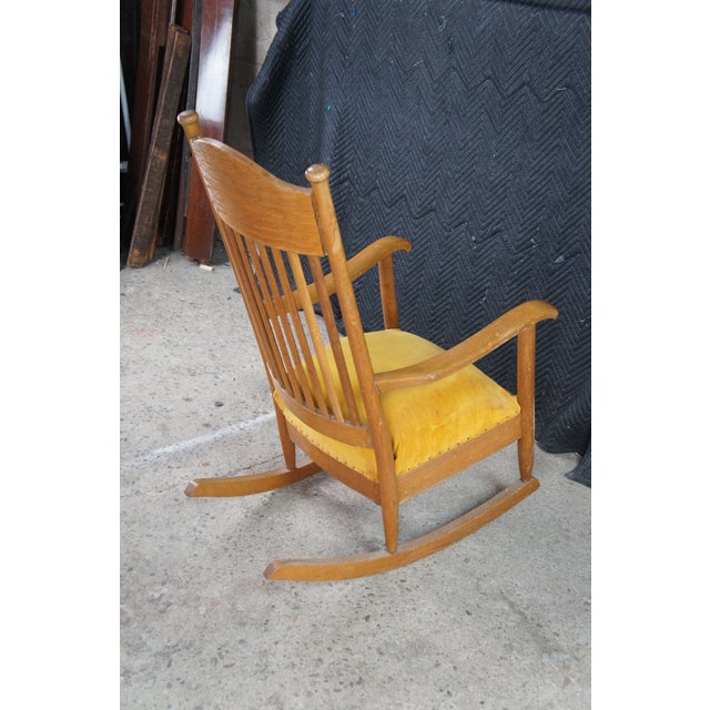 Antique Victorian Quartersawn Oak Farmhouse Parlor Slat Back Rocking Chair For Sale - Image 9 of 11