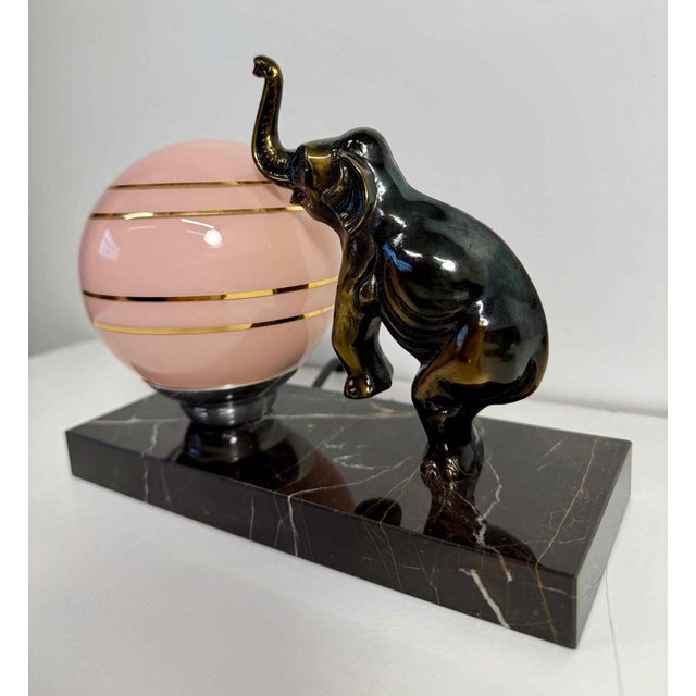 1950s French Art Deco Table Lamp with Elephant Sculpture and Pink Sphere, 1950s For Sale - Image 5 of 9