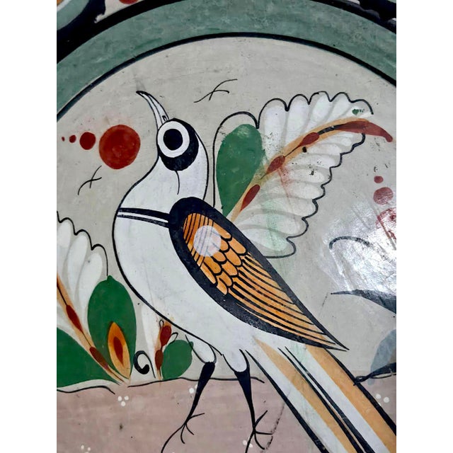 Taupe 1960s Tonalá Mexico Decorative Wall Platter With Bird Motif For Sale - Image 8 of 13