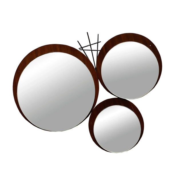 Teak and Metal Wall Mirror Composition, Italy, 1960s For Sale - Image 4 of 5