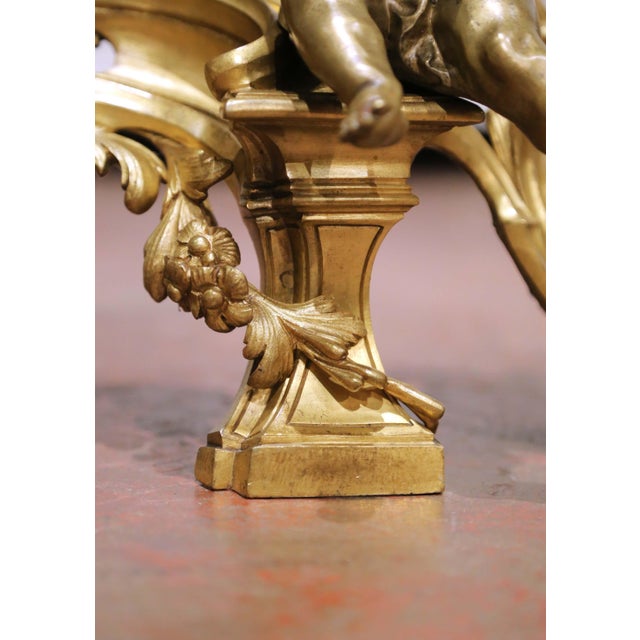 Pair of 19th Century French Louis XV Style Bronze Chenets With Musical Putti For Sale - Image 9 of 11