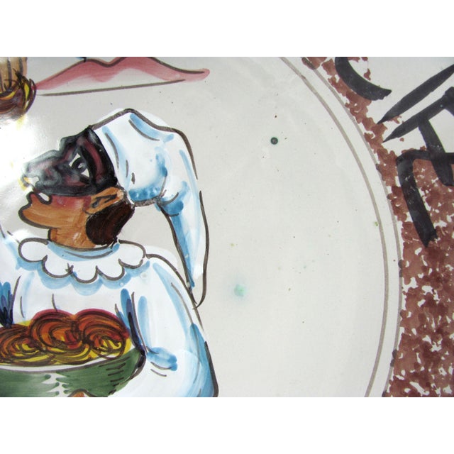 Mediterranean 16" Vintage Italian Pulcinella Commedia Dell'arte Masked Jester Wall Display Bowl Italy Hand Painted For Sale - Image 3 of 12