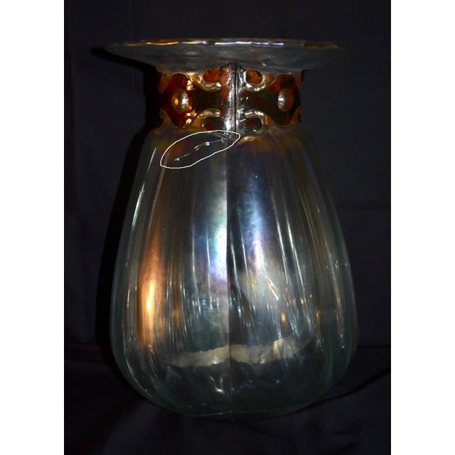 Vintage (1980's) Iridescent Blown Art Glass Vase made by Silvestri. Iridescent Color. The Measurements: 9" x 14"H. Flat...